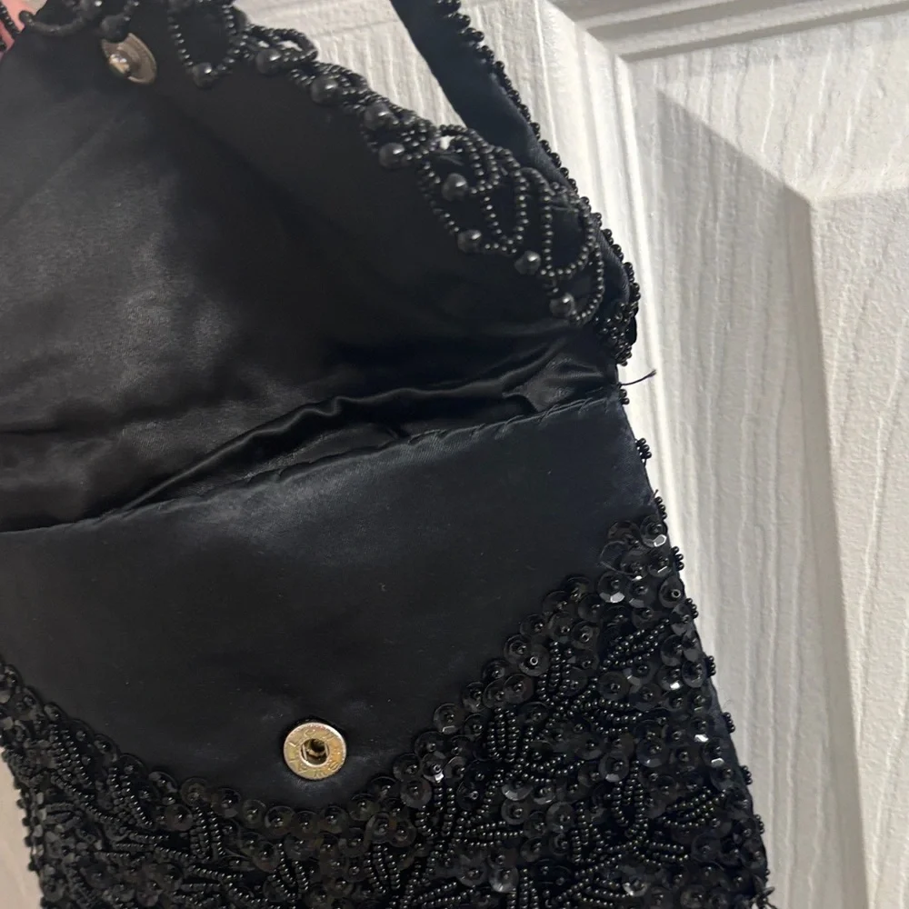Vintage Handmade Black Beaded Fringe Evening Bag - For Ganson of California